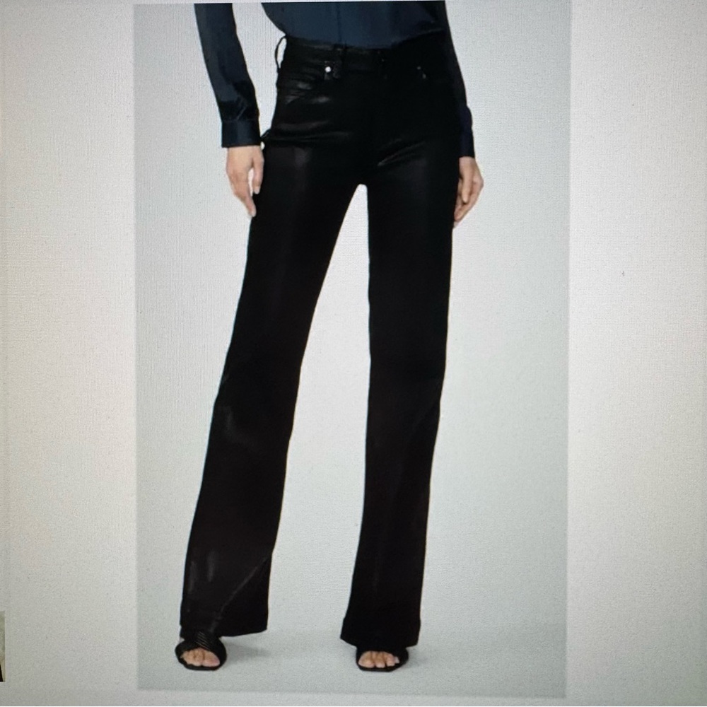 NWT : Paige : Wide Leg Jean in Black Fog Luxe Coating: Leenah Size 27 34"inseam